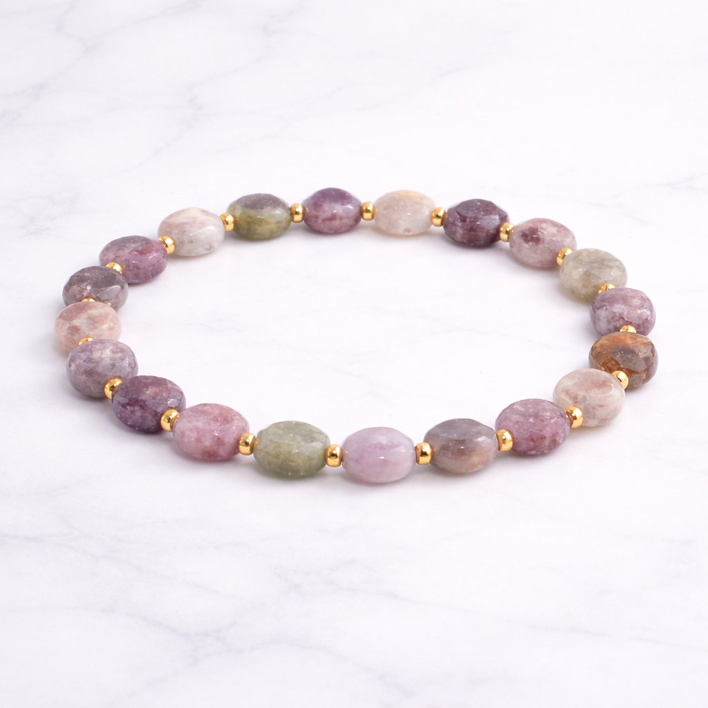 Genuine Tourmaline Pink Tourmaline Lepidolite Quartz Bracelet Luxury Jewelry 65$